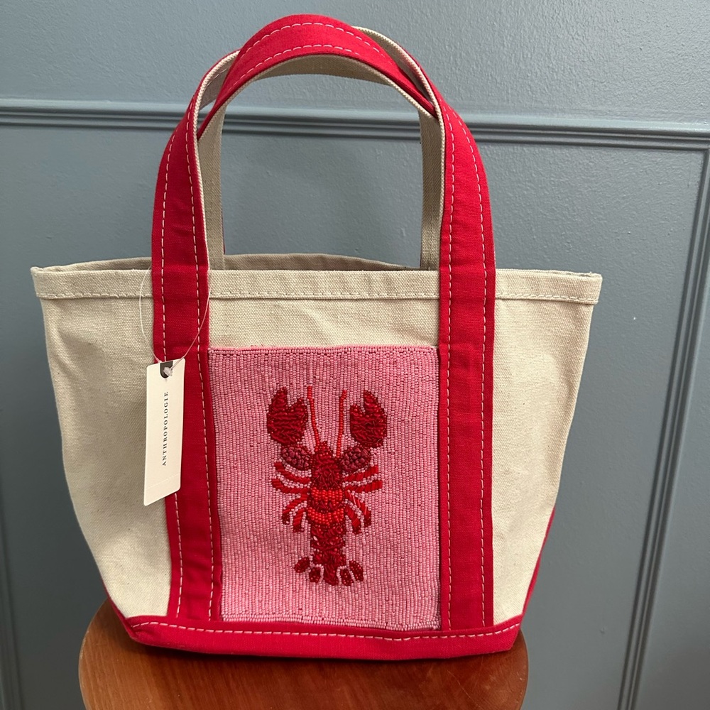 Anthropologie Beaded Lobster Tote Bag